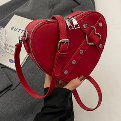 Vintage Y2K Small Chain Rivet Shoulder Bag Heart Shaped Purse Handbag Red