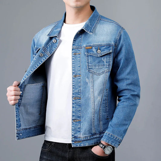 Spring Men's Casual Cotton Denim Jacket Classic Style Fashion Slim Washed Clothing