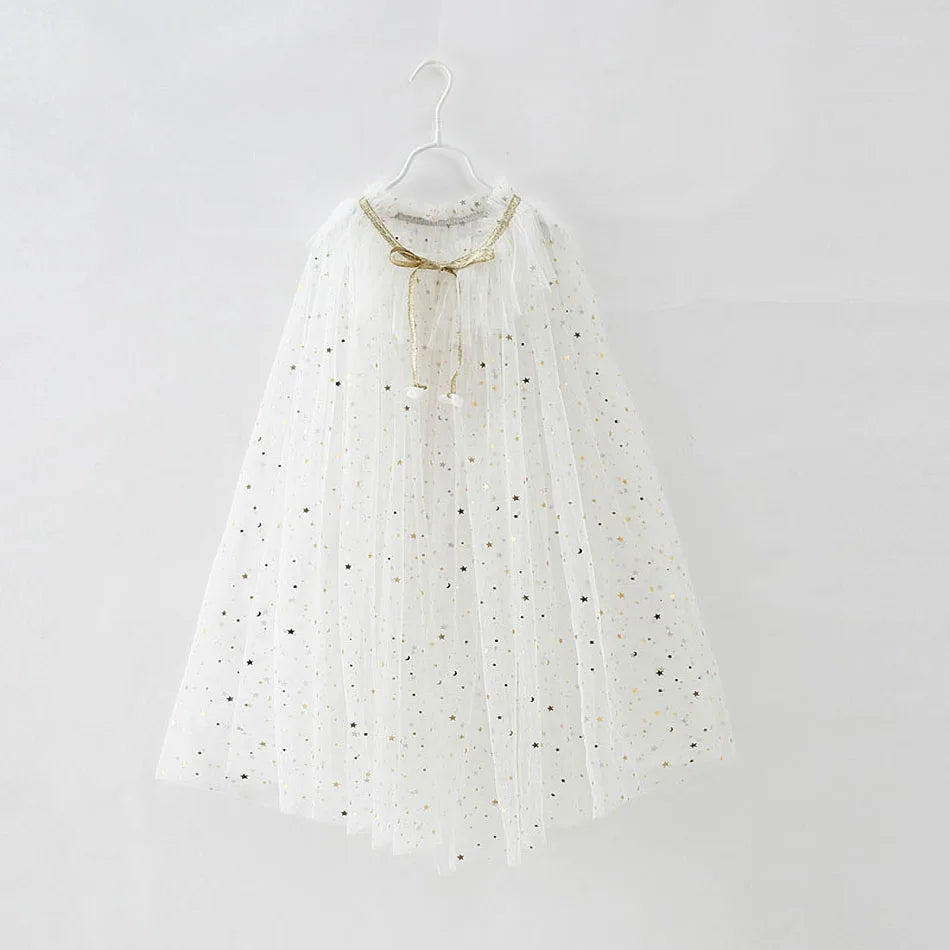 Little Girls Sequins Tulle Cape Children Princess Party Dress Up Cloaks Summer Thin Blue Pink White Halloween Birthday Costumes