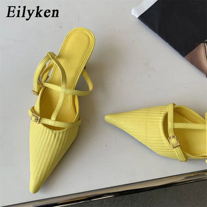 Eilyken Spring New Brand Women Pumps Shoes Fashion Pleated Pointed Toe Ladies Elegant Slingback Sandals Zapatilla De Muje