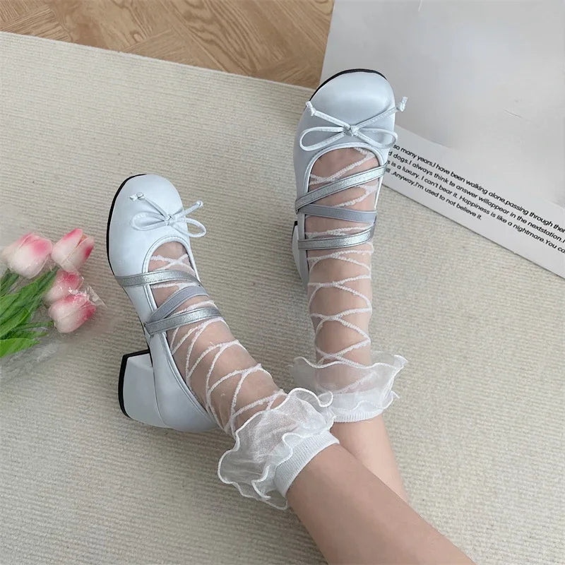 Women's Shoes 2023 Mary Jane Women's High Heels Fashion Party Pumps Women Elegant Butterfly-knot Shallow Shoes Ladies