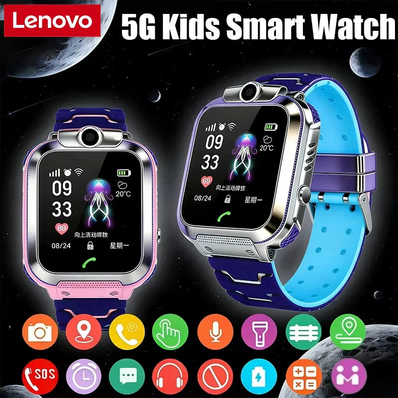 Lenovo 2026 5G Kids Smart Watch Sim Card Call SOS GPS Location Child Smart Watch Camera Waterproof Watch For Boys Girls Present