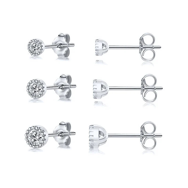 CANNER 3pcs/set Bling Zircon Earring 925 Sterling Silver Cute Mini Heart Star Stud Earrings Ear Bone Earlobe Piercing Jewerly