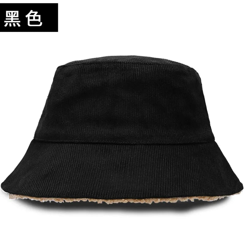 Double-sided Wearable Dad Winter Fisherman Hat Woman Corduroy Fur Bucket Hats Men Big Size Panama Hats Lady Warm Snow Hat