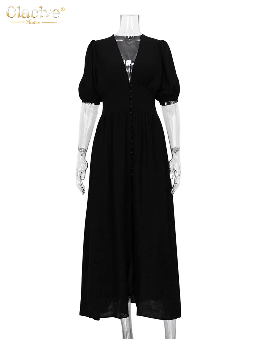 Clacive White Single-Breasted Women'S Dress