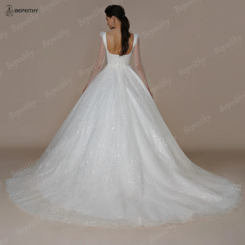 White Bridesmaid Dresses: Wedding Dresses For Women Long Sleeves Glitter