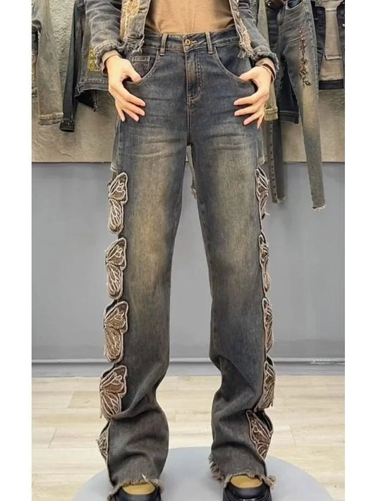 Summer Y2K Streetwear Harajuku Butterfly Decoration Denim Pants