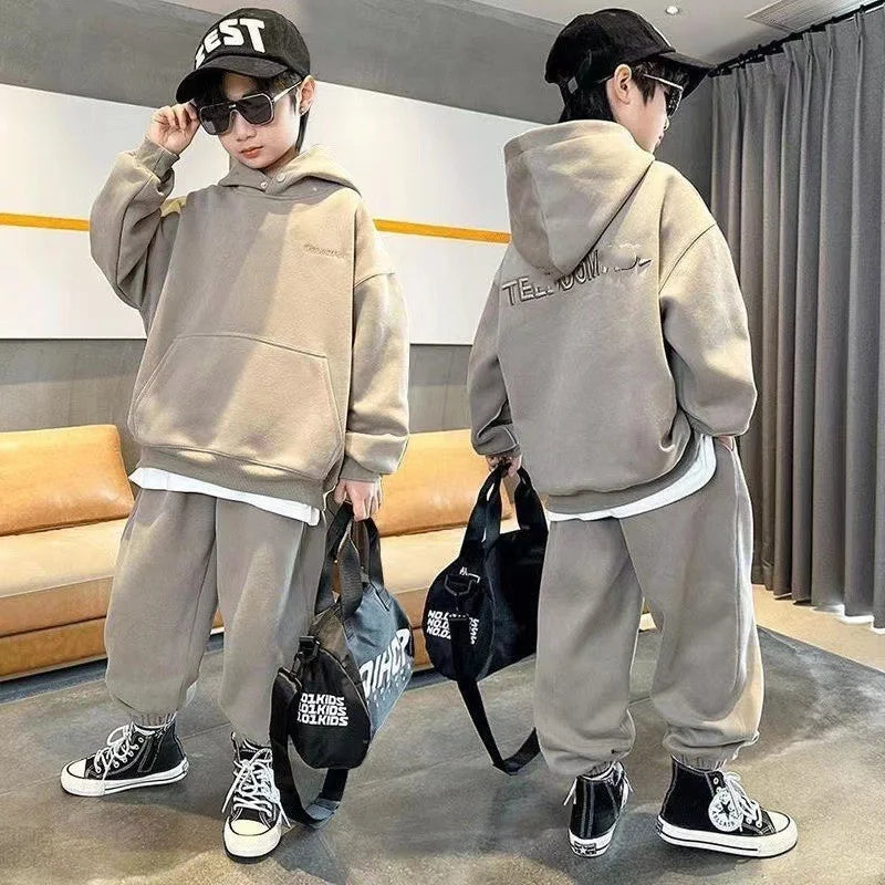 Autumn Boys Tracksuit Sets Teen Cotton Hooded Alphabet Workout Sweatshirt+Sweatpant 2Pcs Suits Spring Kids Sport Casual Outfits