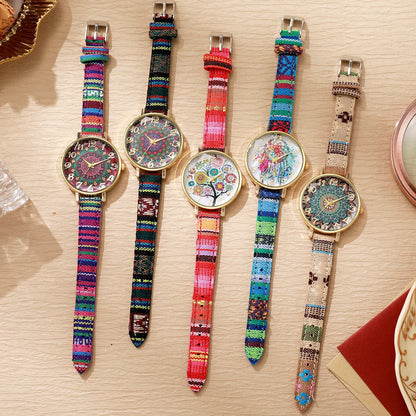 1/2/3/5PCS Fashion Women Watches Vintage Flowers Printed PU Strap Quartz Watch for Women Clock Gift Reloj Mujer（Without Box）