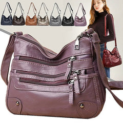 Women's Soft Leather Shoulder Bags Multi-Layer Classic Crossbody Bag