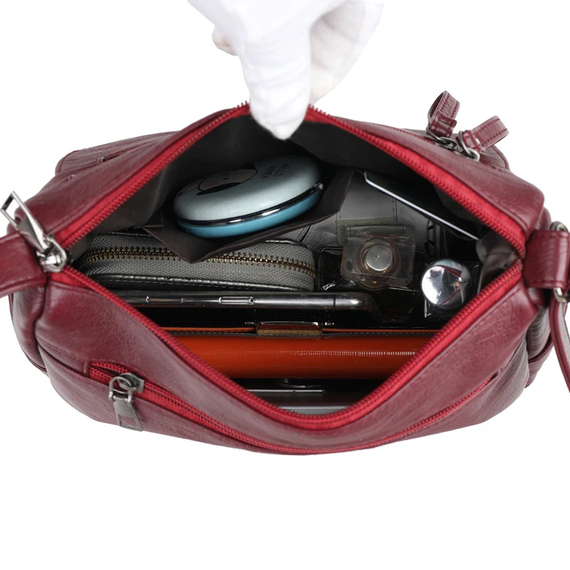 Women's Soft Leather Shoulder Bags Multi-Layer Pockets Messenger