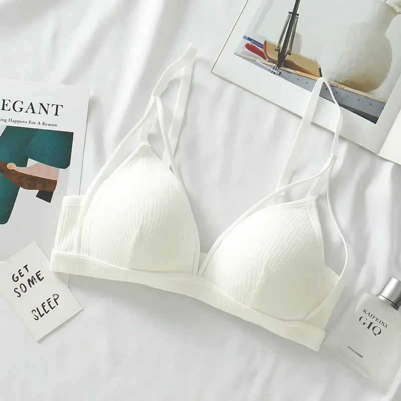 Women Bra Wire Free Brassiere Push Up Lingerie French Triangle Cup Bra