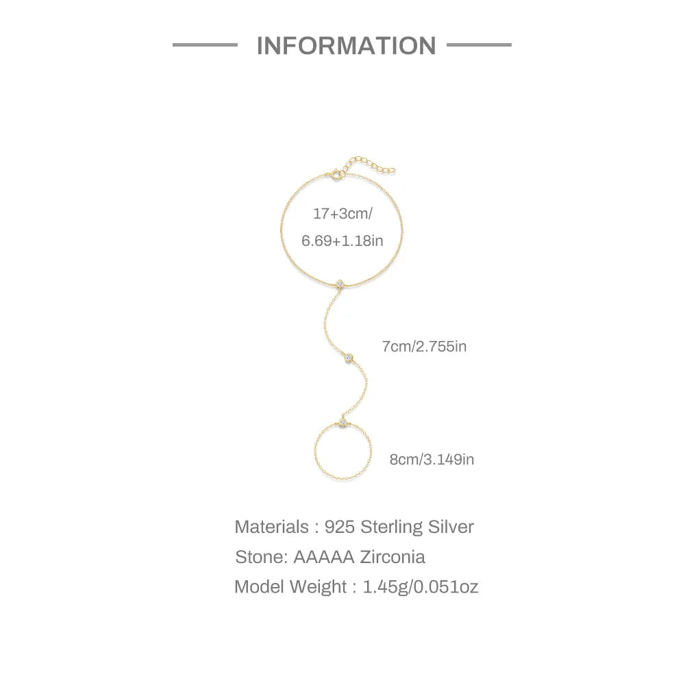 ROXI 925 Sterling Silver Heart/Star Zircon Bracelet With Finger Design For Women Hand Chain Accessories Party Jewelry Gift