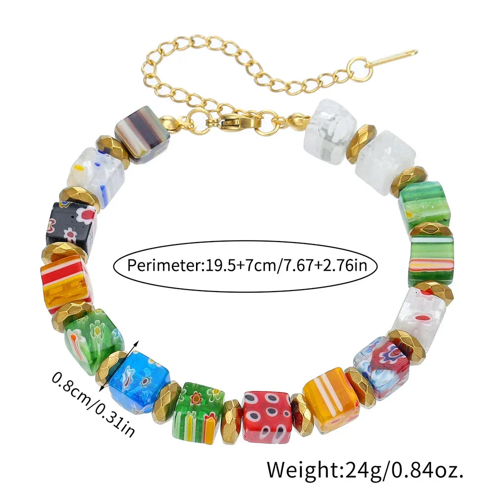 New In Hand-Made Murano Thousand Flower Glass Bead Bracelet Fashion Beaded Diy Personality Crystal Bracelet Women Jewelry