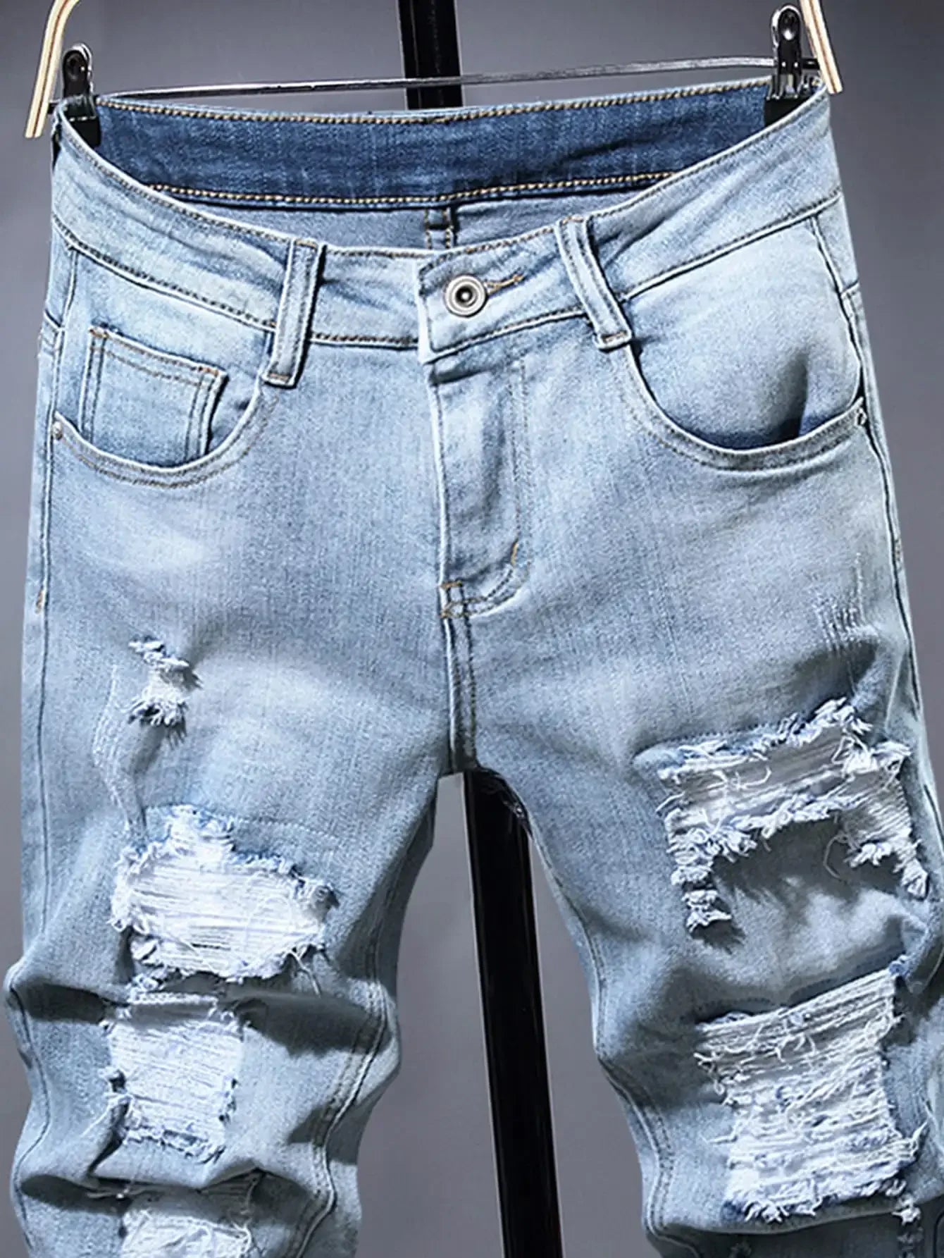 Men's Ripped Jeans Autumn Designer Slim Fit Black Blue Denim Pants Male Jeans