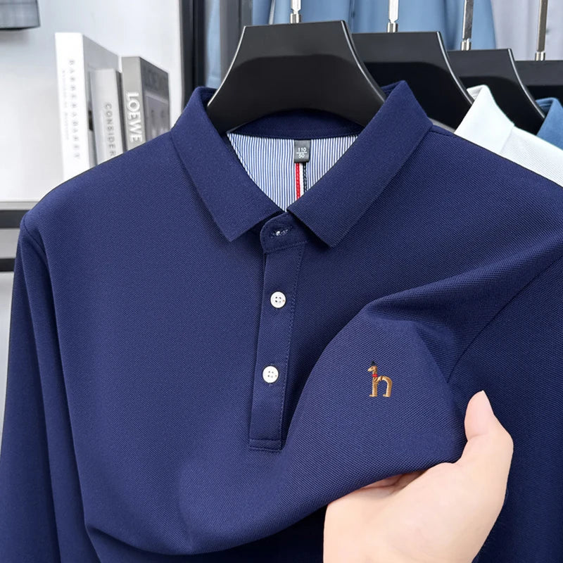 Premium Brand Quality Men's Polo Shirt Autumn Fashion Cartoon Embroid Long Sleeve Exquisite Lapel T-Shirt Business Menswear Top