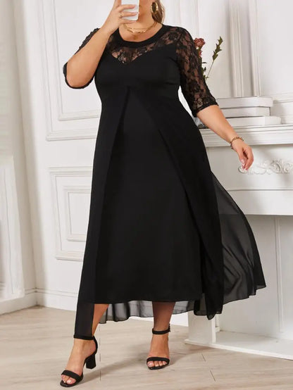 Elegant Women's Solid Knit Split Plus Size Long Black Summer Dress Ladies Casual Bodycon Evening Party Dress Free Shipping 2024