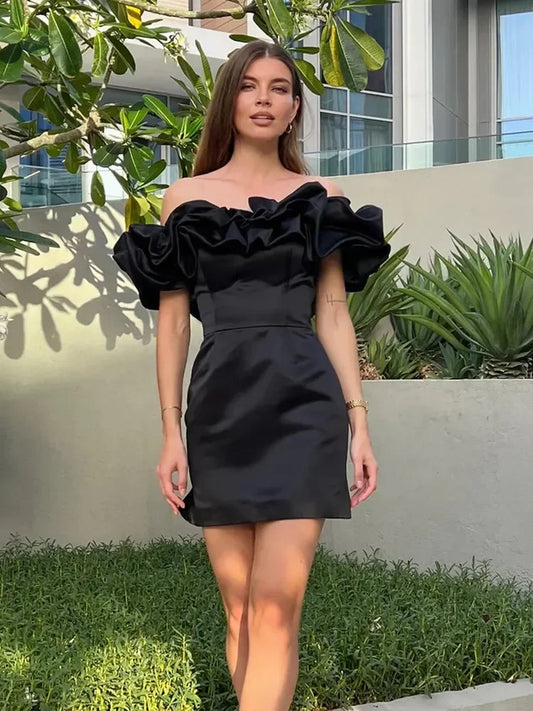 Formal attire Dresses: White Ruffle Bodycon Party Dress Elegant Off The Shoulder Dress