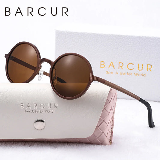 BARCUR Retro Aluminum Magnesium Alloy Circular Women Polarized Sunglasses Nostalgic Punk UV400 Men Sunglasses High end Brand Box