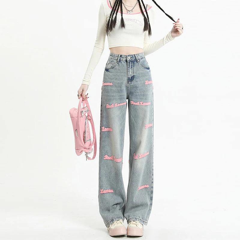 High Waisted Straight Jeans For Y2k Women Streetwear Summer Korean  Trousers