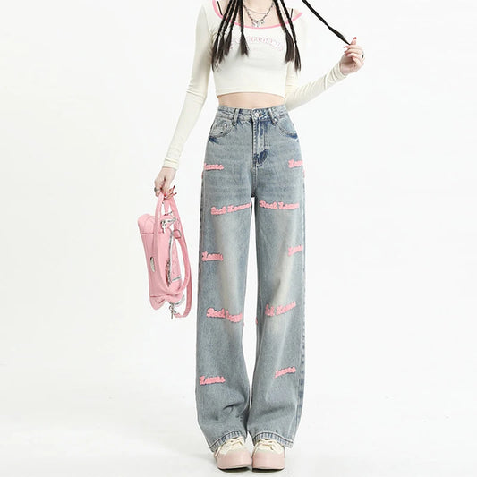 High Waisted Straight Jeans For Y2k Women Streetwear Summer Korean  Trousers