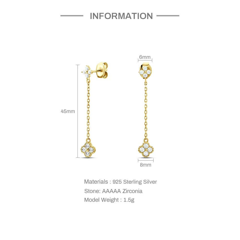 ROXI S925 Sterling Silver Petals Stud Earring Microinlaid Colorful Cubic Zirconia Chain Tassel Earrings For Women Dangle Earring