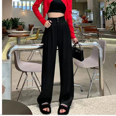 Women’s Wide Leg Pants Women Korean Style High Waist Black Trouser Office Ladies