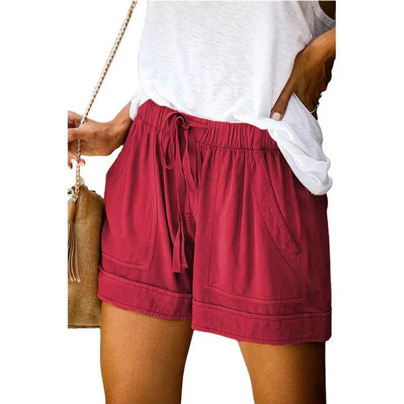 Casual Shorts for Women's 2023 Summer New European and American High Waisted Lace Up Loose Twill Wide Leg Pants