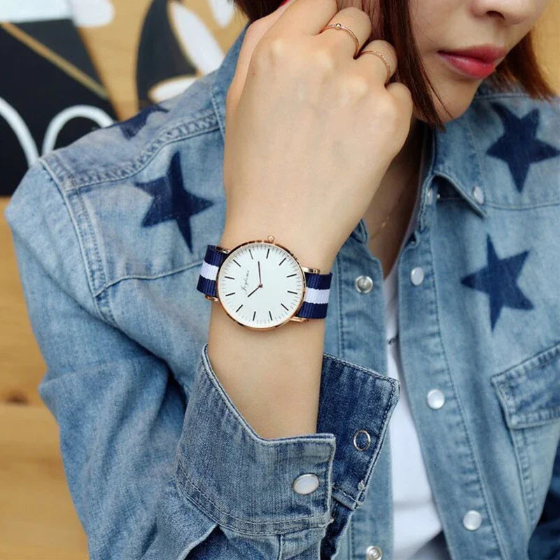 Top Brand Luxury Women Watches Fashion Stripe Nylon Strap Ladies Quartz Wristwatch Simple Casual Watch Women Clock Montre Femme