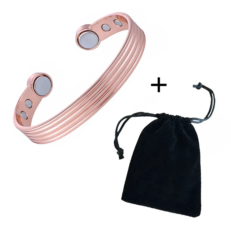 Pure Copper Bracelets for Men Women Rose Gold Color Adjustable Cuff Bangles Arthritis Health Big Magnets Jewelry