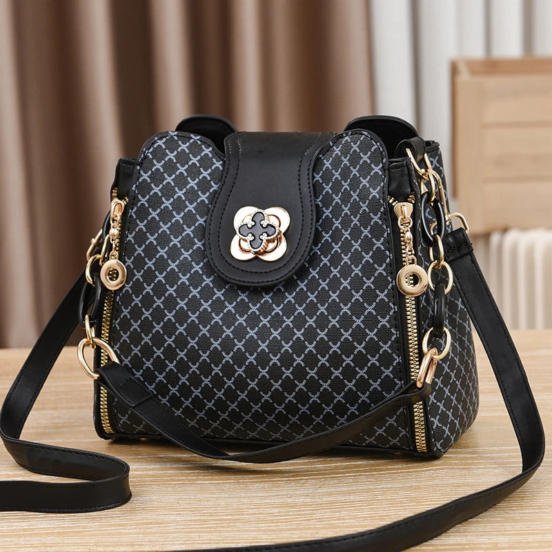 Women Handbag Bag Luxury Design Bucket Shoulder Crossbody Bag Flip Check