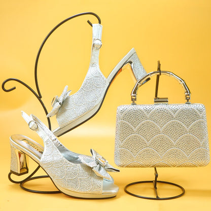 Wedding Shoes and Bag Set gold Color Italian Shoes with Matching Bags