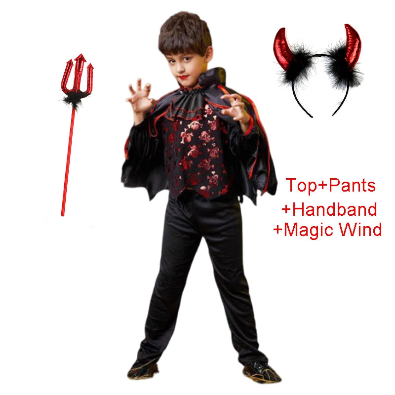 Kids' Halloween Gothic Vampire & Day of The Dead Cosplay Costumes for Boys Top + Pants + Cloak Set Scary Fantasy Outfits