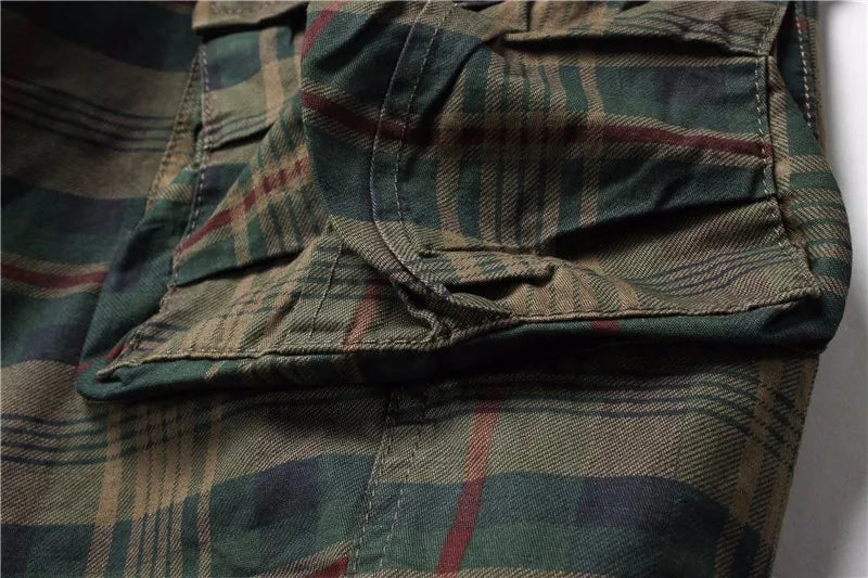 2025 Summer Men Shorts Fashion Plaid Beach Shorts Mens Casual Shorts Military Short Pants Male Bermuda Cargo Overalls No belt