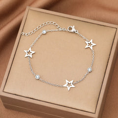 Stainless Steel Bracelets Crystal Zircon Hollow Star Pendant Korean Fashion Bracelet