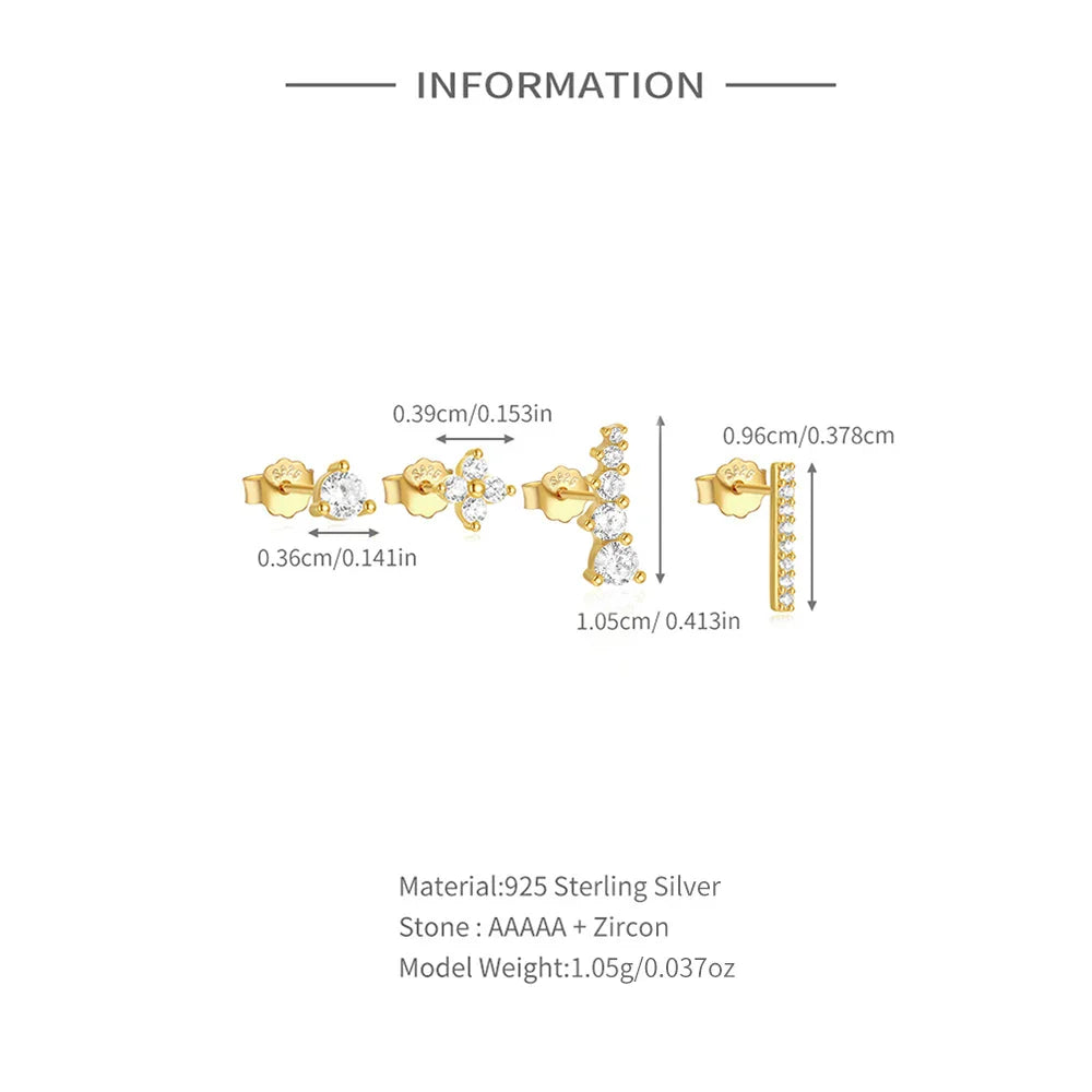AIDE 925 Sterling Silver 3pcs 4pcs Set Zircon Stud Earrings 18k Gold Star Minimalism Huggies Earring Fine Jewelly Set Party Gift