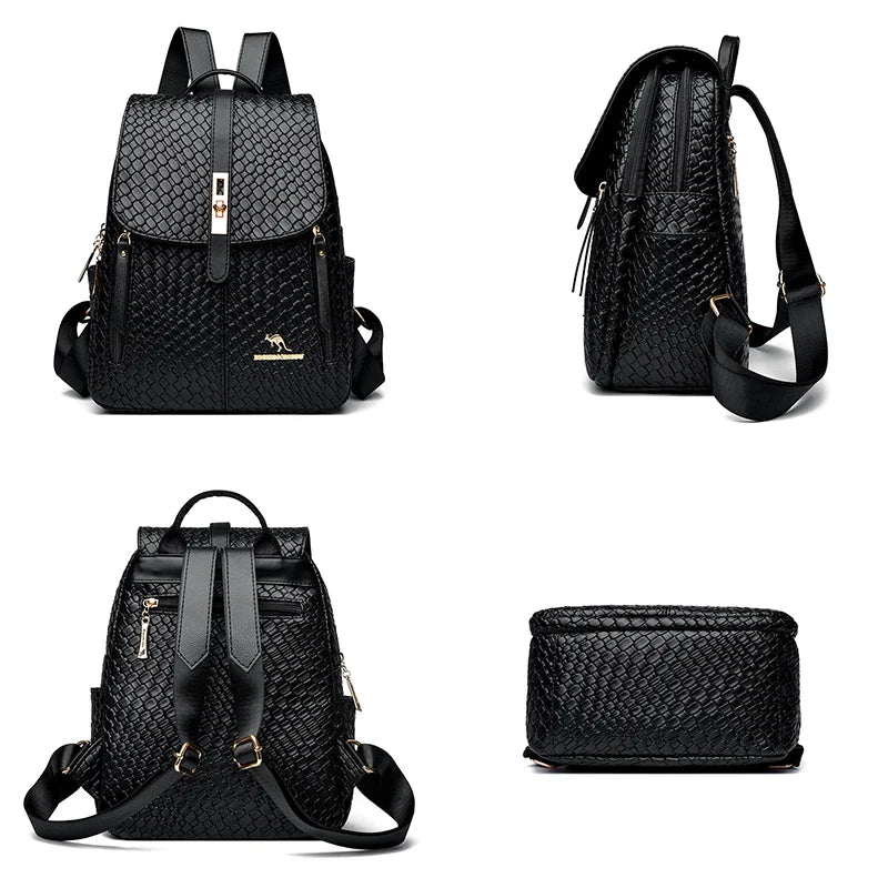 Luxury Women Leather Backpacks for Girls Sac A Dos Casual Daypack Black Vintage Backpack School Bags for Girls Mochila Rucksack