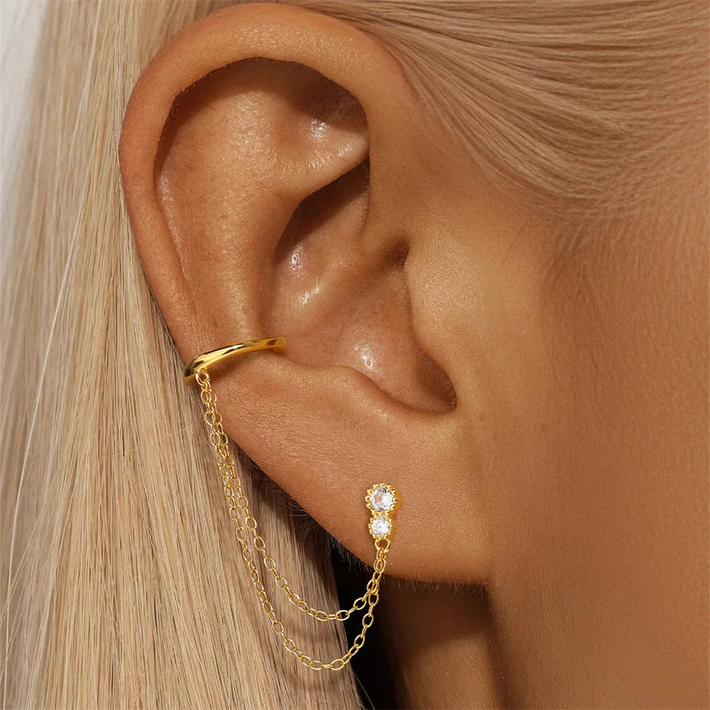 CANNER 1PC 925 Sterling Silver Horse Eye Chain Tassel Zircon Drop Earrings For Women Ins Minimalism Geometric Earrings Gift