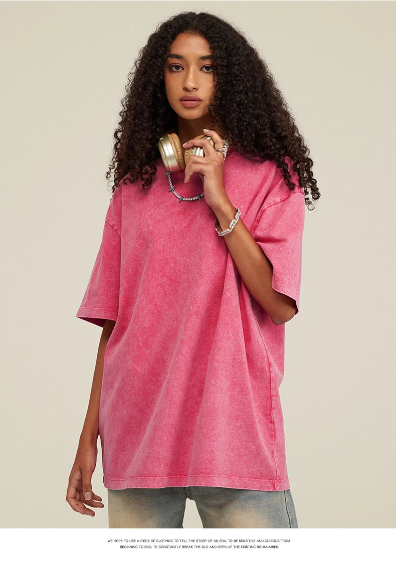 Custom Your LOGO Hip Hop Streetwear Men 100% Cotton T-shirts Oversized Washed Top Tee Unisex Summer Retro Brand Personalized