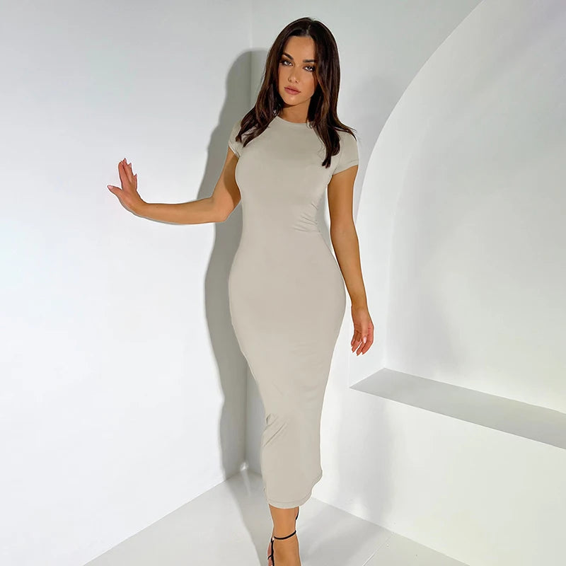 Evening Dresses: Women Solid Color Slim Short Sleeve Casual Pullover