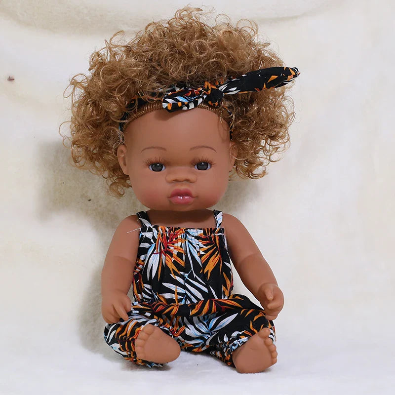 14inch Full Body Vinyl Bebe Reborn Dolls Soft Lifelike Baby Toys American Reborn Black Baby Doll Vinyl Baby Doll Toys Girls Boys