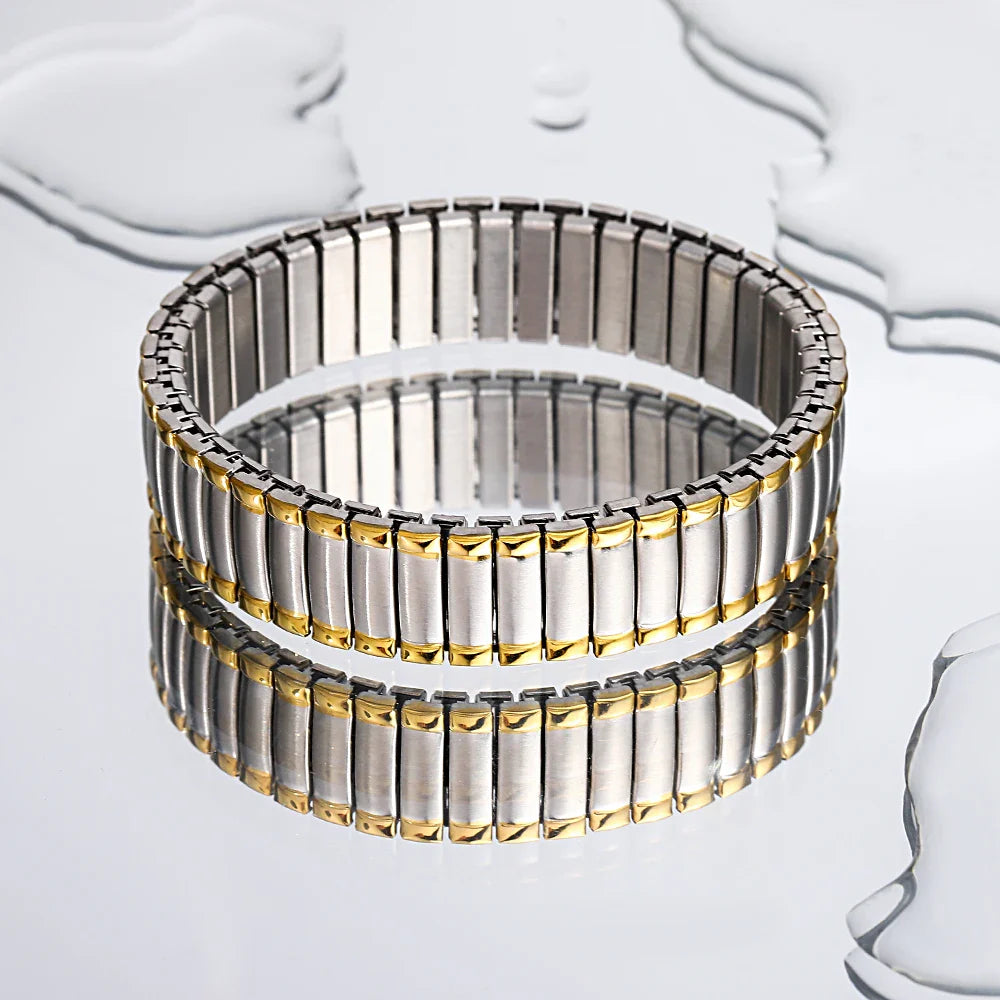 Freetry 18K Gold Plated Stainless Steel Adjustable Bracelet Fashion Elastic Metal Bracelet Trendy Jewelry Accessories Official
