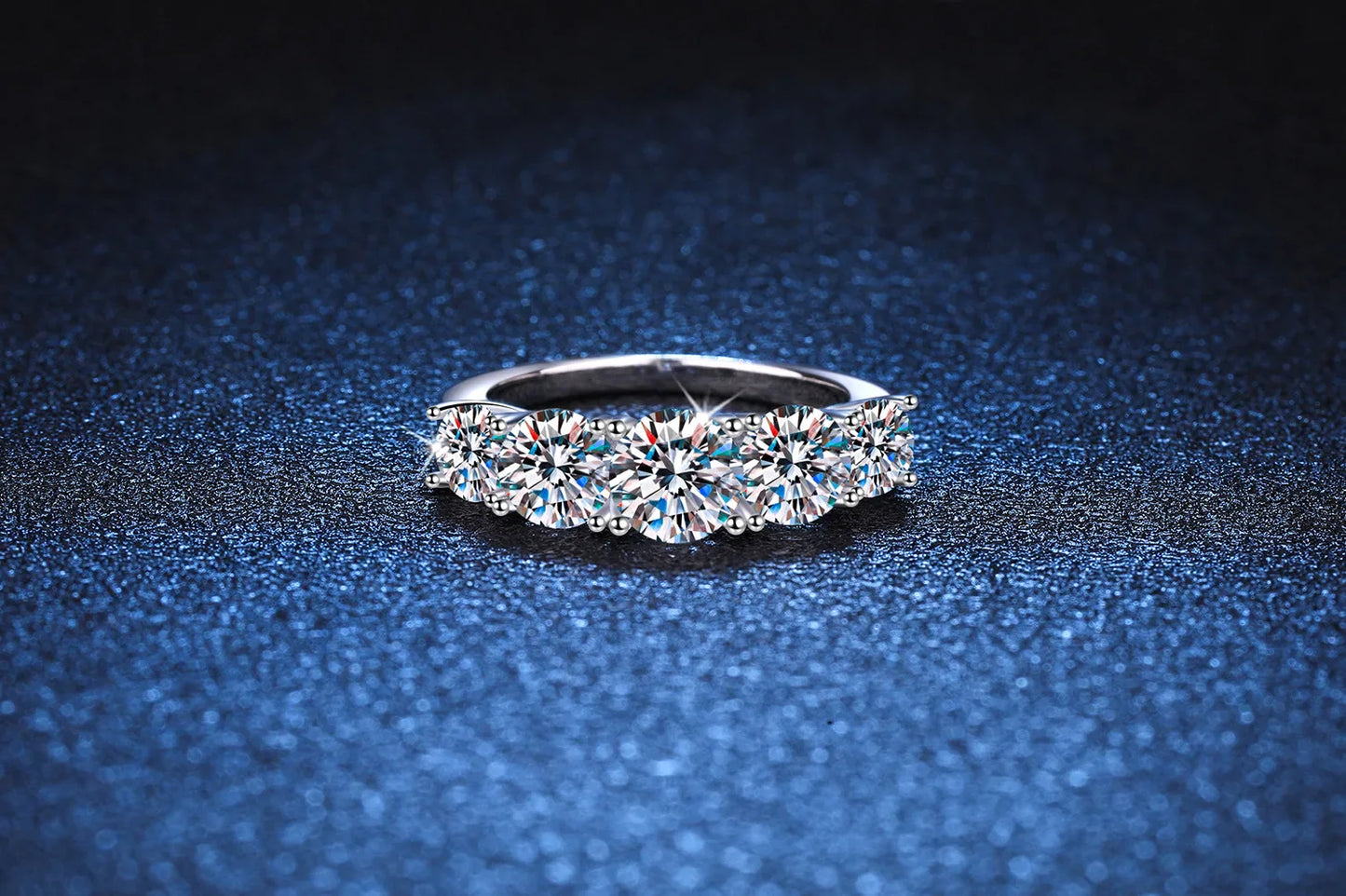 Rings for Women 5 Stones Sparkling Diamond Wedding Band