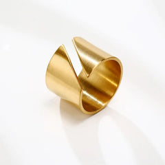 Stainless Steel Modern Wrap Wide Ring for Women Geometric Finger Statement Ring