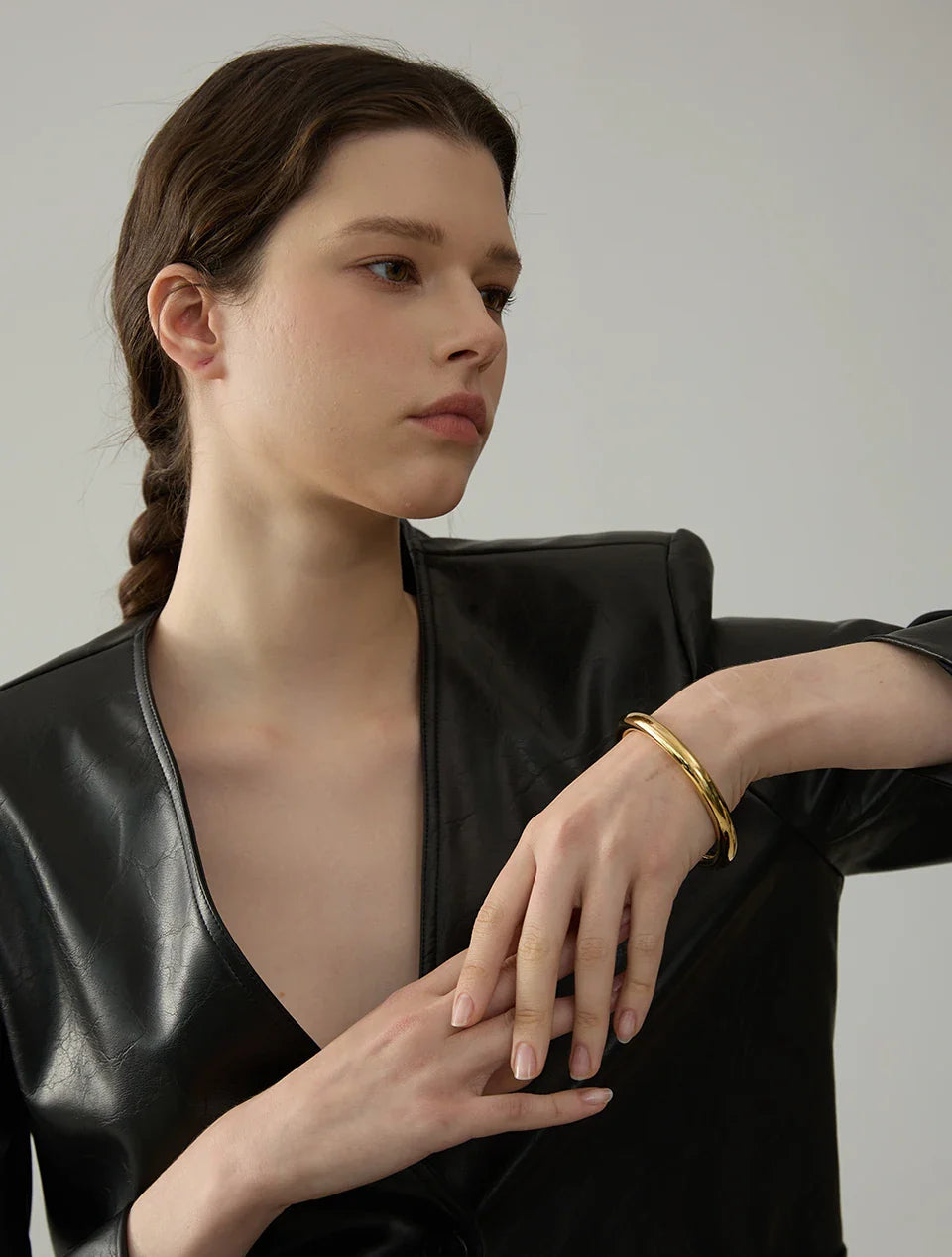 Yhpup 65mm Polished Textured Waterproof Stainless Steel Big Bracelet Bangle Statement Glossy Minimalist Jewelry High Quality