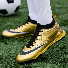 Gold Men Soccer Shoes Adult Kids Training Football Boots Outdoor Grass Soccer Cleats