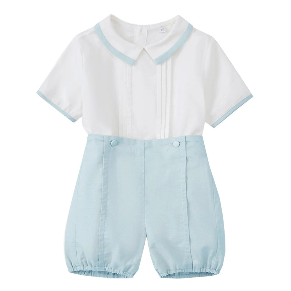 Gentleman Boys Summer Solid 2 Pieces Sets 9 12 18 24 36 Months Toddler Birthday Wedding Outfit Soft Cotton Infant Clothes