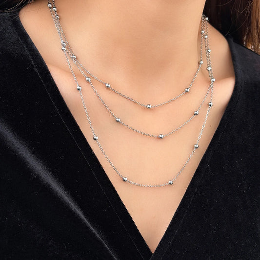 Stainless Steel Necklace High-end Atmosphere Delicate Beads Multi-Layers Chain