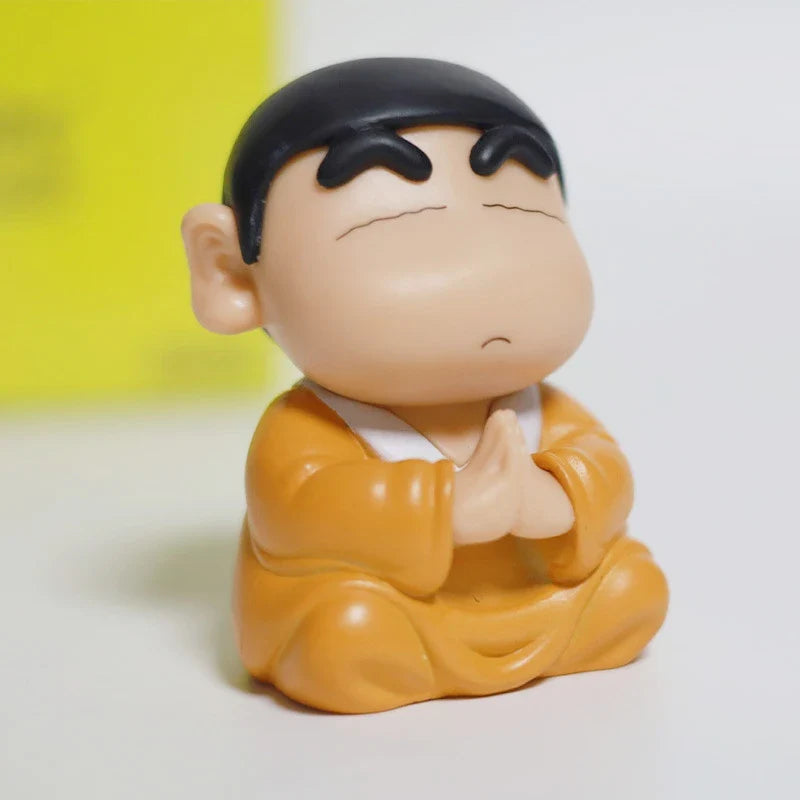 8cm Crayon Shin Chan Cos Buddha Good Luck Compassion Action Figure Funny Kawaii Doll PVC Model Toys Collection Children Gifts