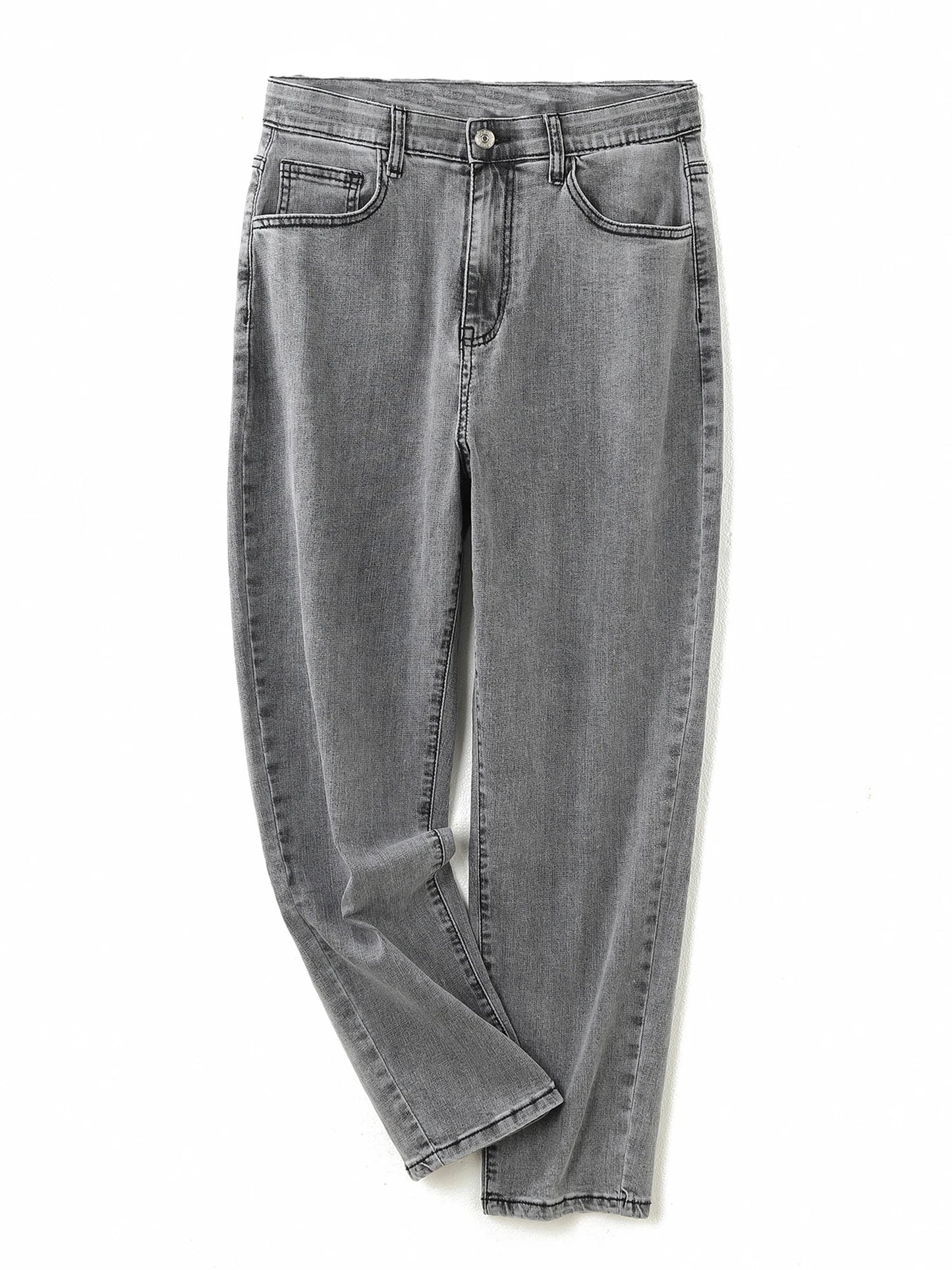 Plus Size Gray Jeans for Women Stretchy High Waist Mom Jeans Harem